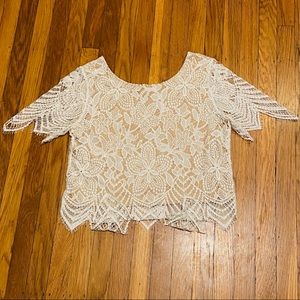 Express Lace Ivory Crop Top with Lining